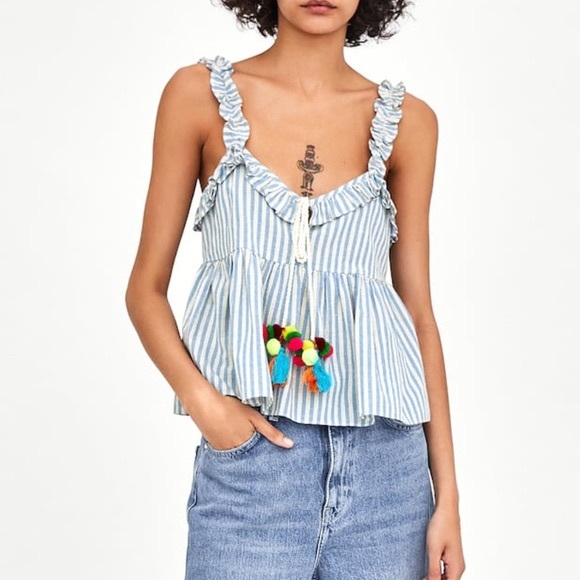 Striped tank with colourful Pom poms - Picture 2 of 2